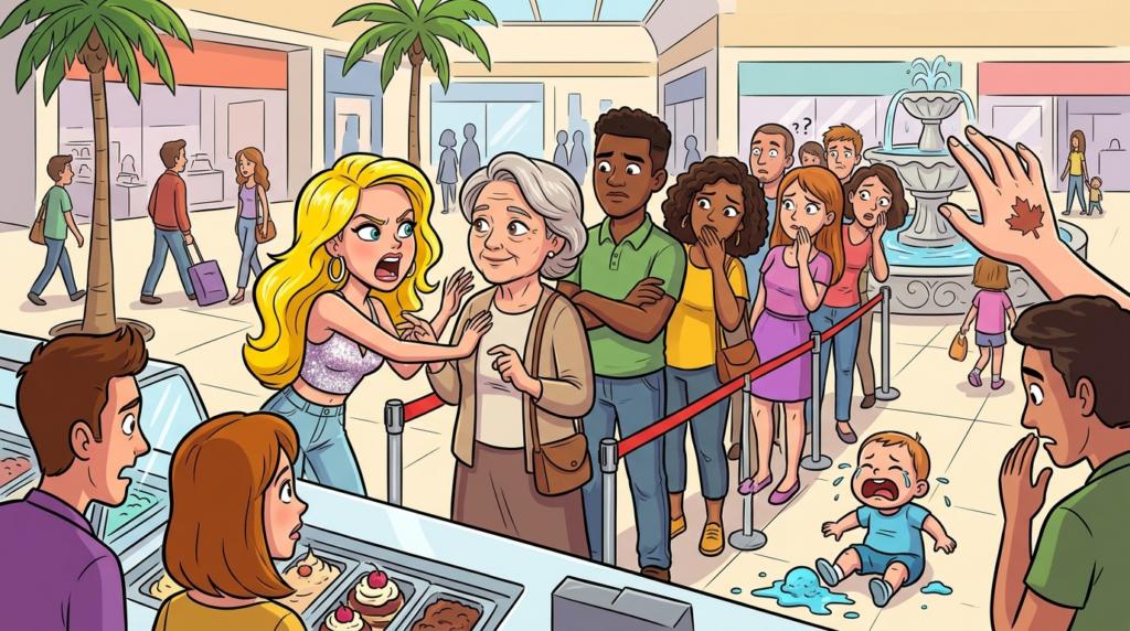 A self-important woman and her whiny boyfriend demanded to cut a dessert line, citing superior busyness and aching feet