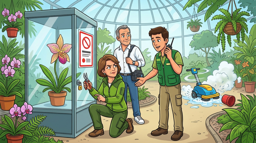 A Calm, Calculating Woman Tried to Steal an Endangered Orchid from a Conservatory, Believing Her Expertise Transcended State Laws, Amidst a Chaotic Floor-Scrubber Incident