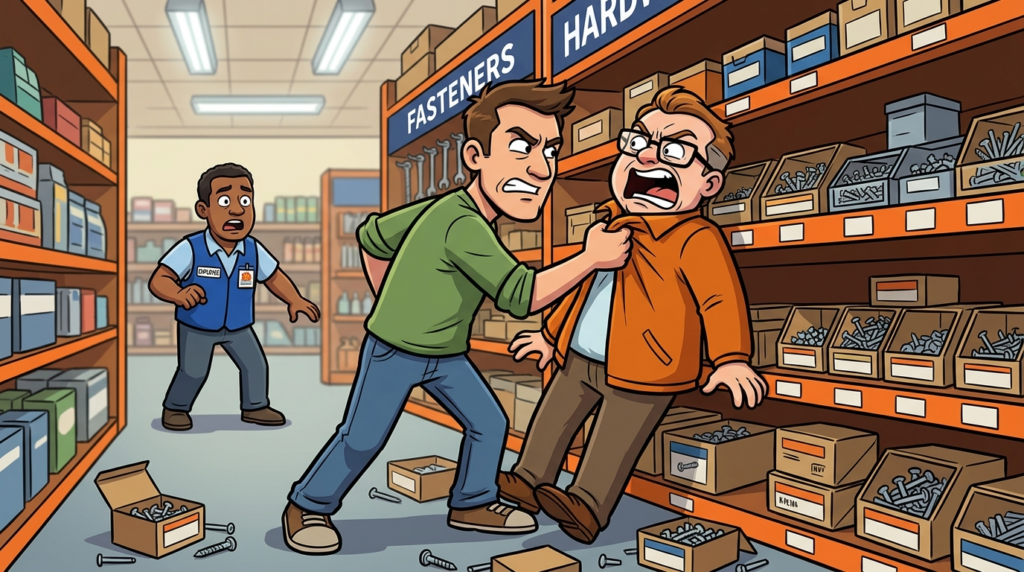 An aggressive shopper insisted I was an employee and demanded my help finding and loading their garage paint