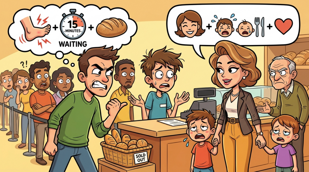 A woman with “fussy” children cut a long bakery line, then an older man publicly shamed me for lacking compassion during her lengthy, performative order