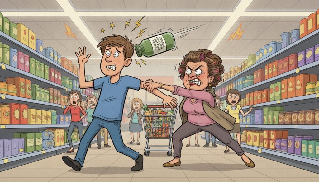 An angry customer insisted I was an employee and furiously demanded help finding her specific pasta sauce