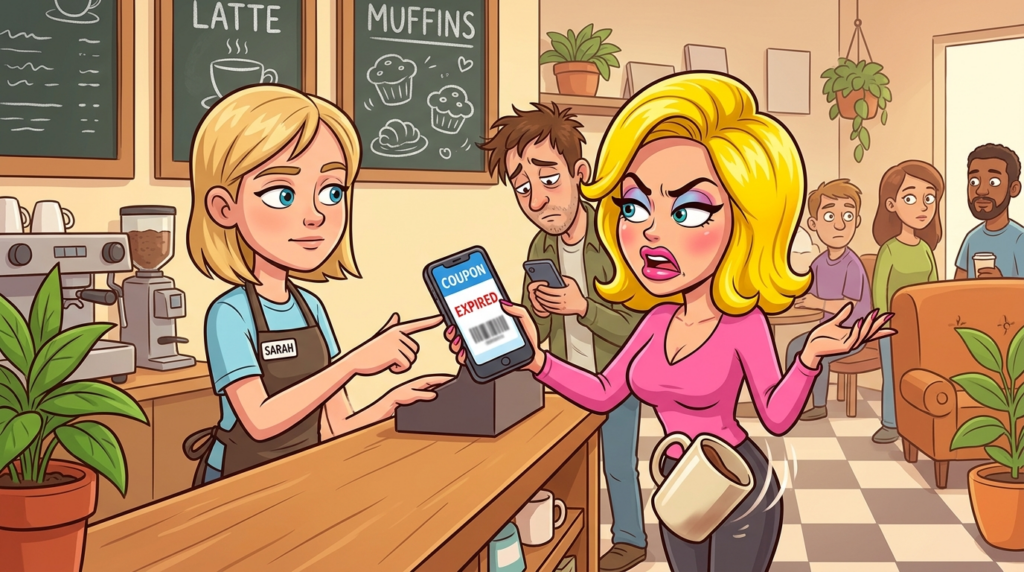 A self-important woman with a fabricated rare asafoetida allergy fought a barista over an expired coupon for a free specialty drink