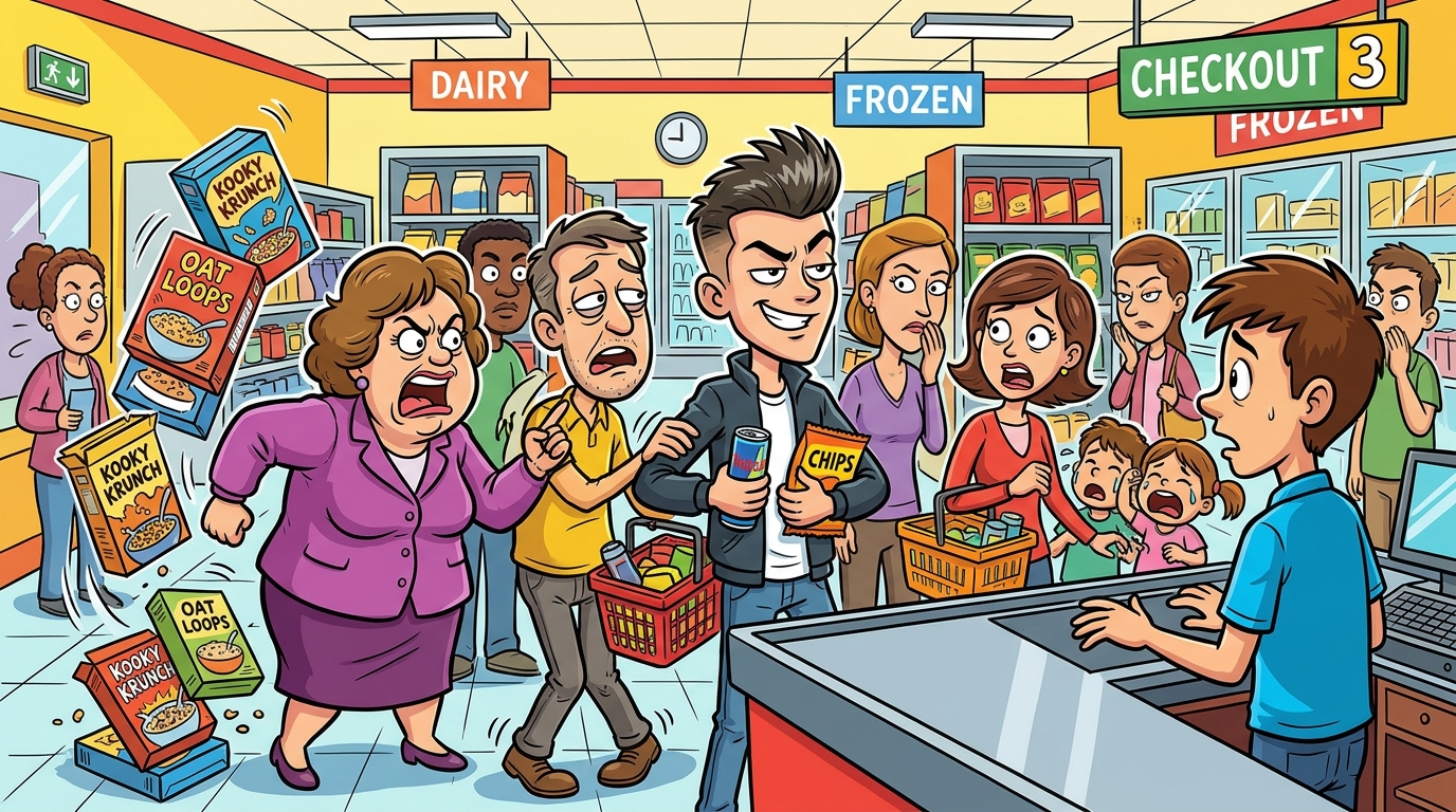 A Brazen Young Man Unapologetically Cut A Busy Supermarket Checkout Line, Declaring His Time Paramount, And Pressured The Cashier To Serve Him First