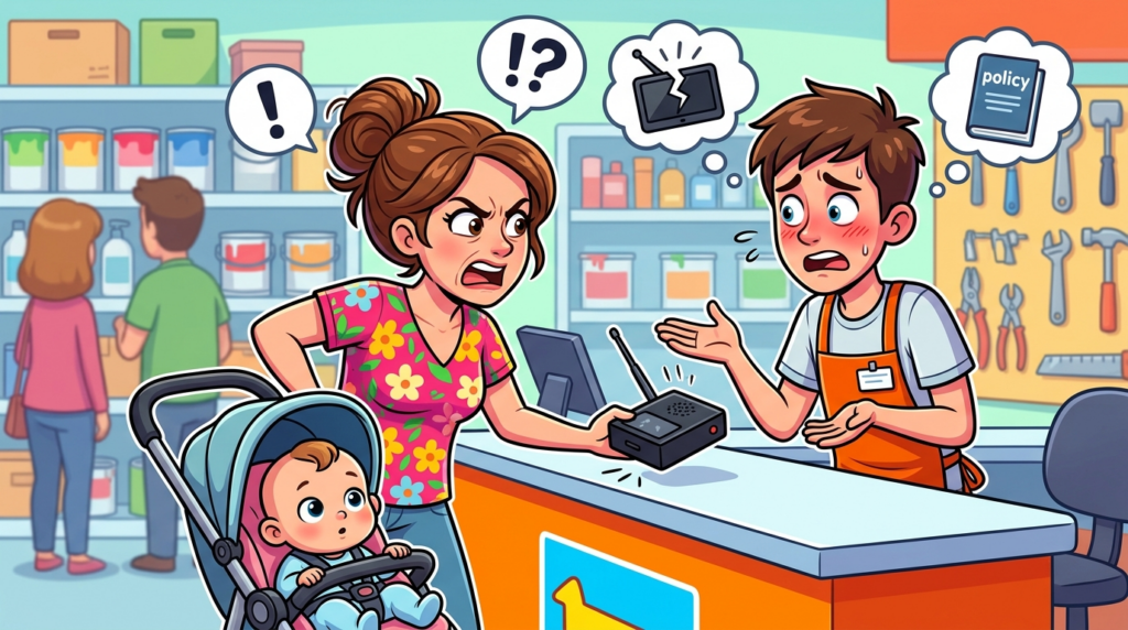 A Demanding Mother at a Busy Home Improvement Store Falsely Claimed Her Infant’s Needs Required a Free Baby Monitor Replacement Without a Receipt