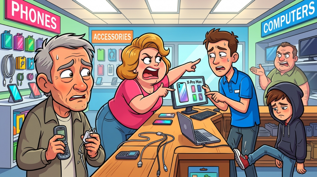 A Young Woman Vehemently Argued for a Free X-Pro Max Phone at a Tech Store, Claiming an Unrecorded Birthday Promotion for Her Quiet Son