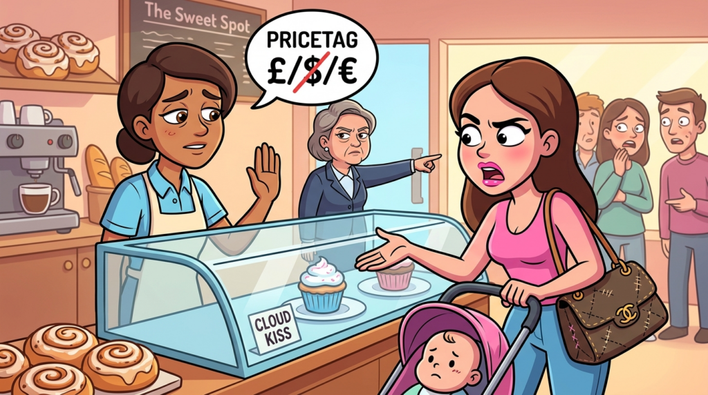 A Young Woman with a Fake Designer Purse Demanded a Free Premium ‘Cloud Kiss’ Cupcake, Citing Entitlement for Her Long Day and Her Baby, Escalating into a Public Outburst