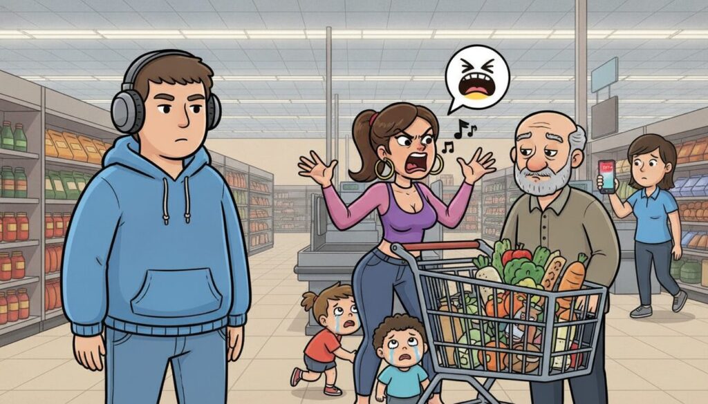 A woman with two small children brazenly cut a lengthy grocery store checkout line, declaring her precious schedule exempted her from waiting