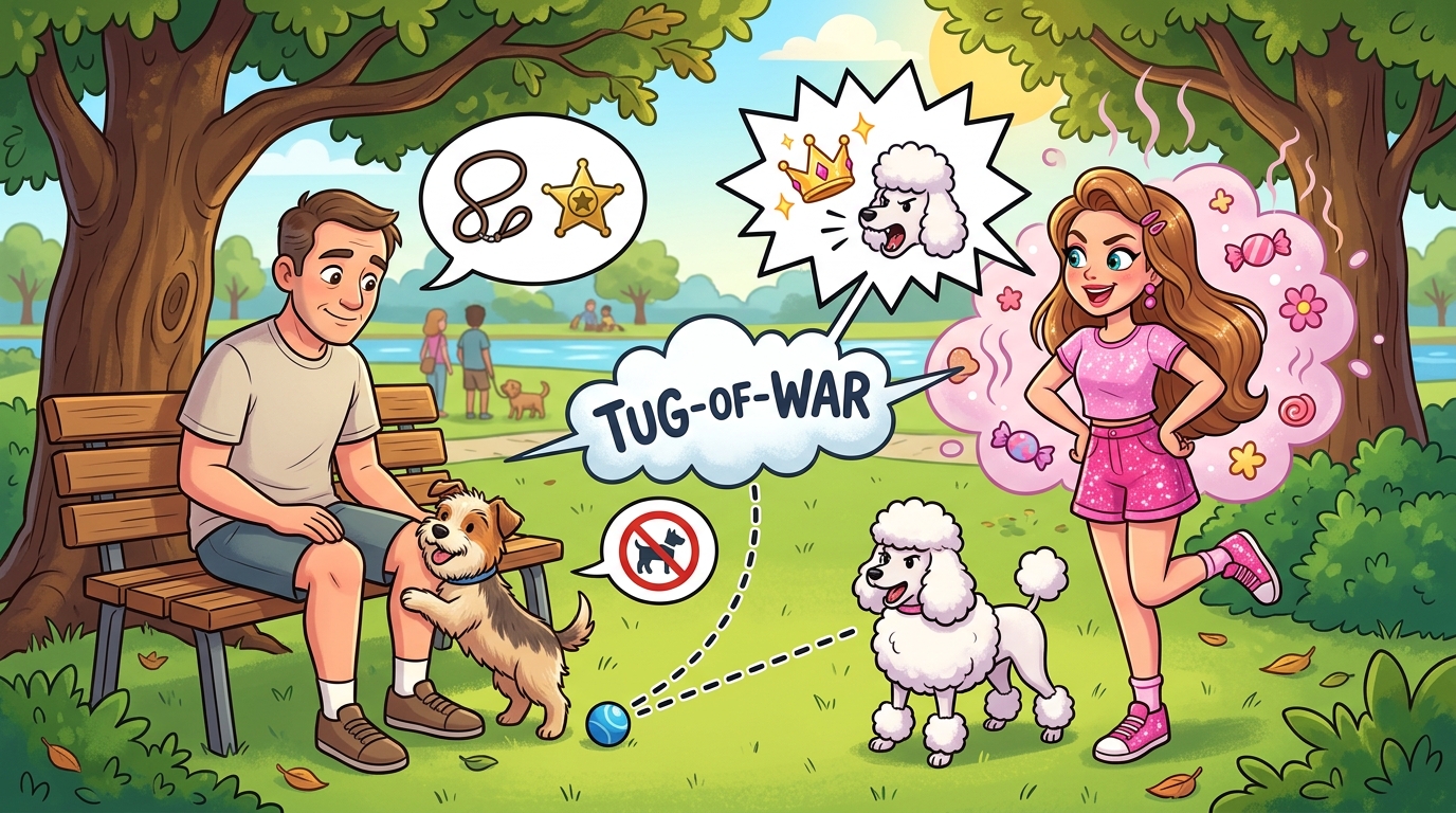 A self-important woman with an unleashed “royal” poodle aggressively demanded a stranger’s dog toy, igniting a bizarre park conflict resolved by cunning compliments