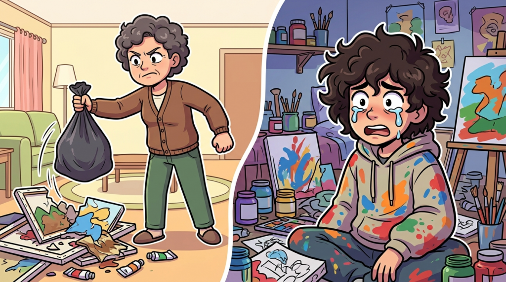 Am I the Jerk for cleaning my adult child’s messy art room and disposing of their art?