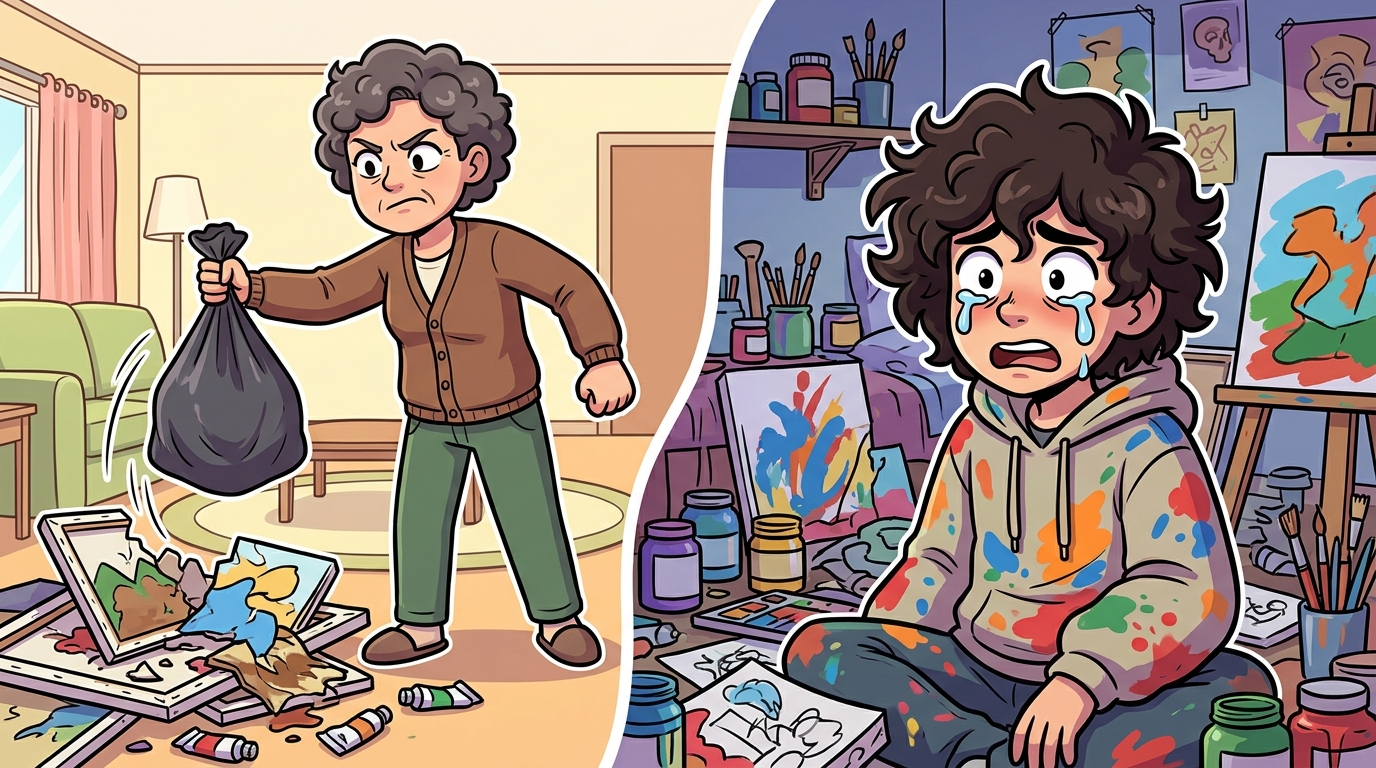 Am I the Jerk for cleaning my adult child’s messy art room and disposing of their art?