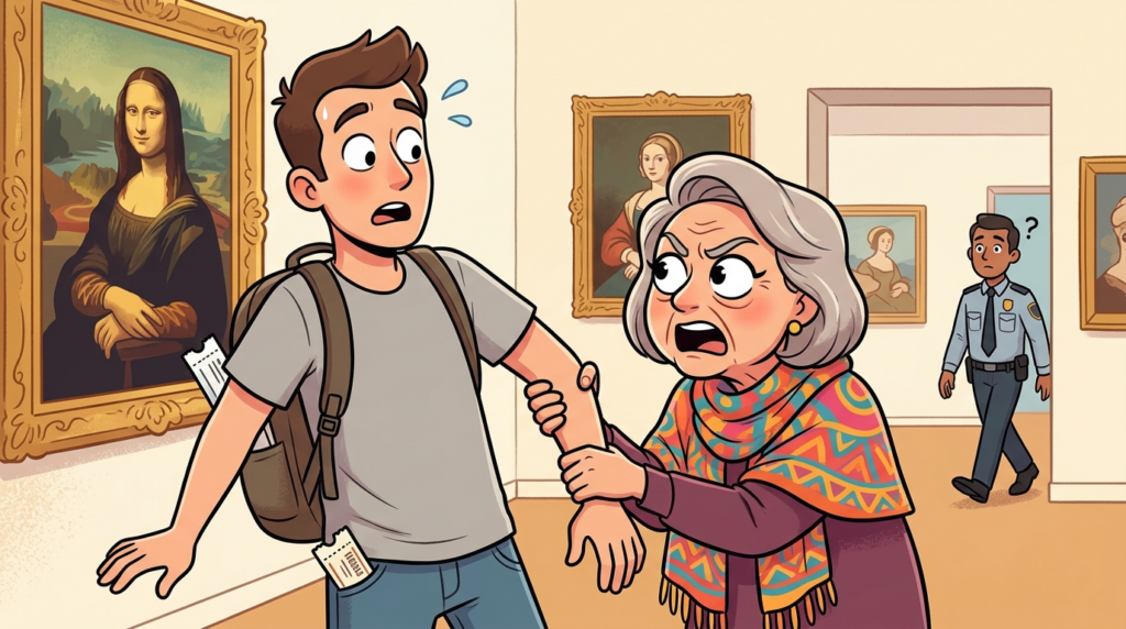 An entitled museum visitor mistook my gray t-shirt for a uniform and physically grabbed me for statues