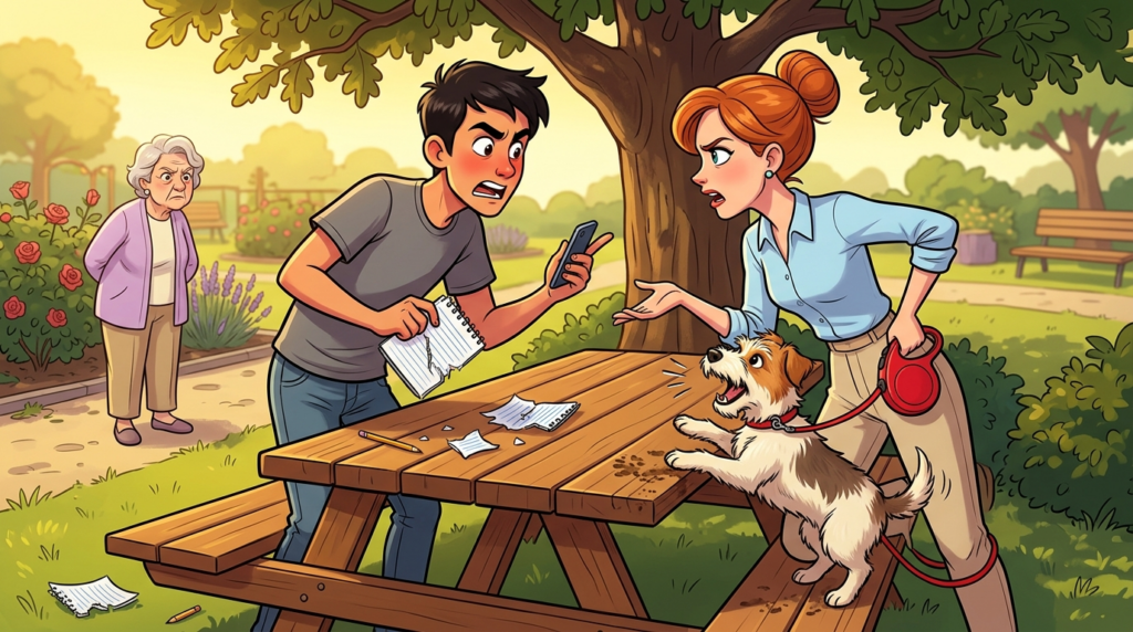 Woman demanded young man’s picnic table in garden for specific digestive tea ritual, then her dog ripped his notebook