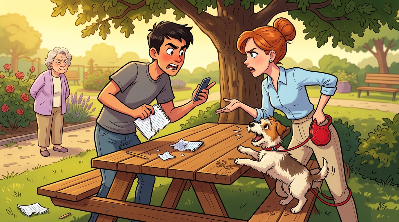 Woman demanded young man’s picnic table in garden for specific digestive tea ritual, then her dog ripped his notebook