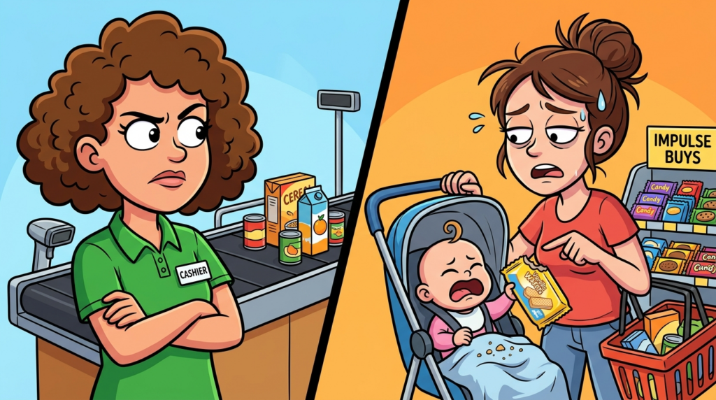 A Grocery Store Cashier Faces a Mother’s Bizarre Refusal to Pay for Vanilla Wafer Cookies Her Baby Snatched and Devoured From the Impulse Display