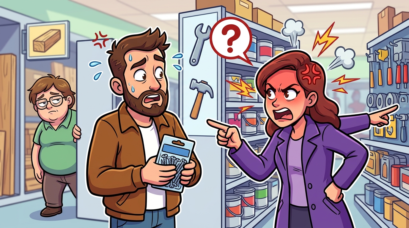 A customer furiously demanded I locate specialty adhesives and threatened my job, ignoring my repeated non-employee statements