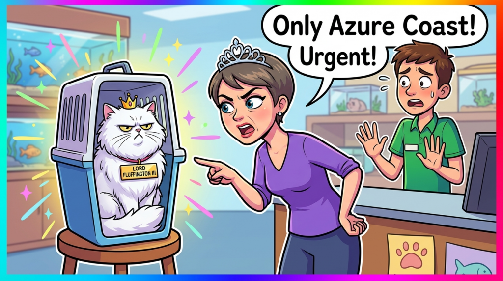 A Woman in a Tiny Tiara Demanded Special “Azure Coast” Salmon Cat Pate for Lord Fluffington’s Sensitive Digestion, Then a Fire Alarm Blared