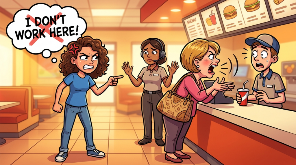 A bizarre fast-food patron repeatedly accused me of lying about not working there for napkins