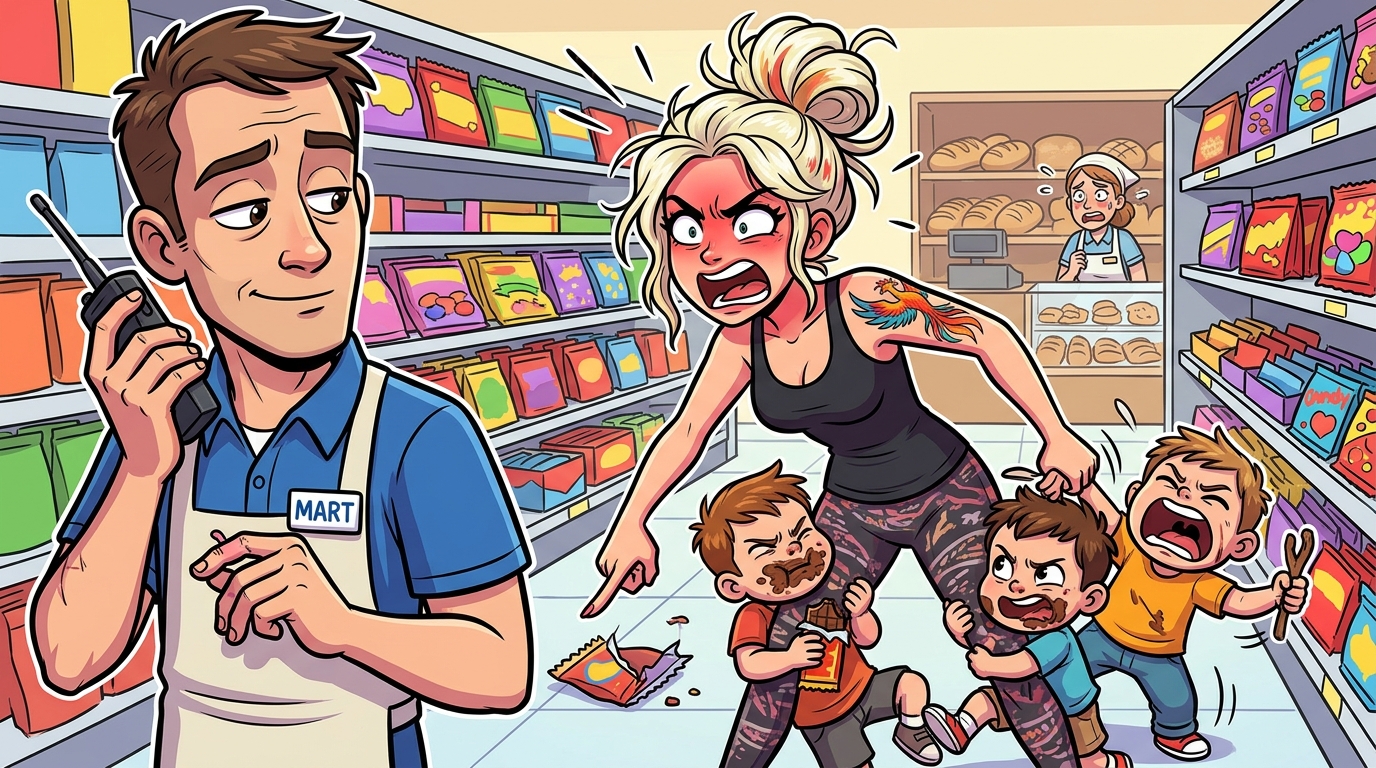 A Bleached Blonde Woman With a Phoenix Tattoo Demanded a Free Candy Bar, Blaming Our Grocery Store for ‘Defective’ Packaging Her Child Opened