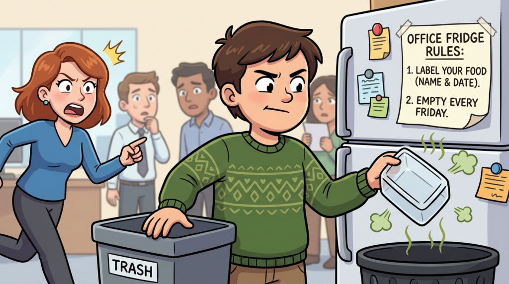 Am I the Jerk for throwing away Brenda’s unlabeled, smelly, and old food from the shared office fridge?