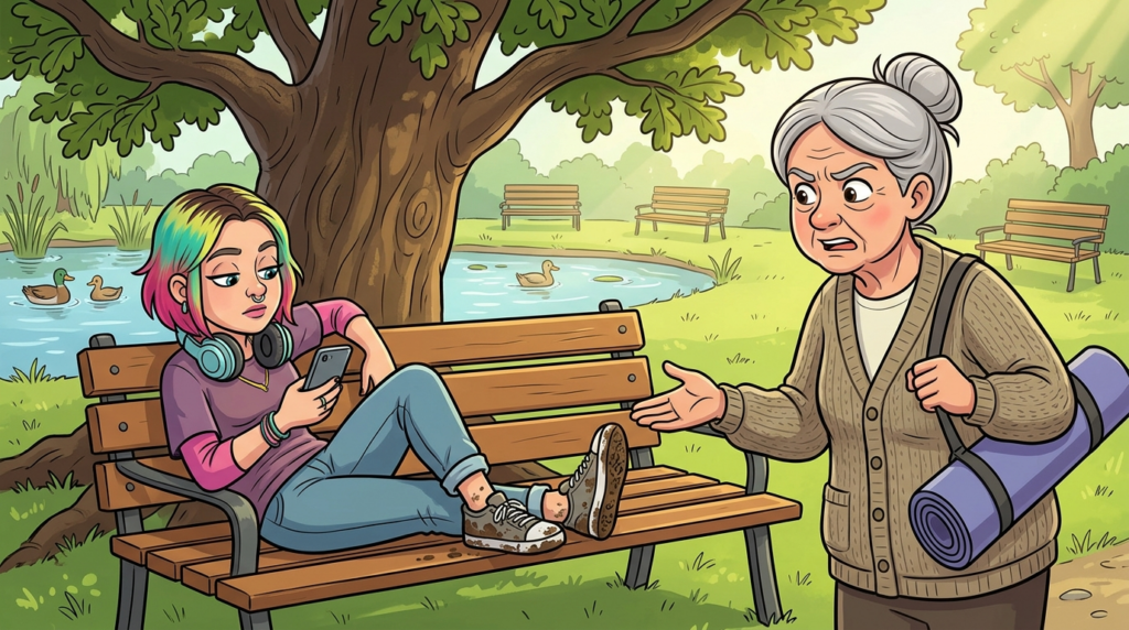 Am I the Jerk for reclaiming my long-held park bench from a rude stranger with my elaborate routine?