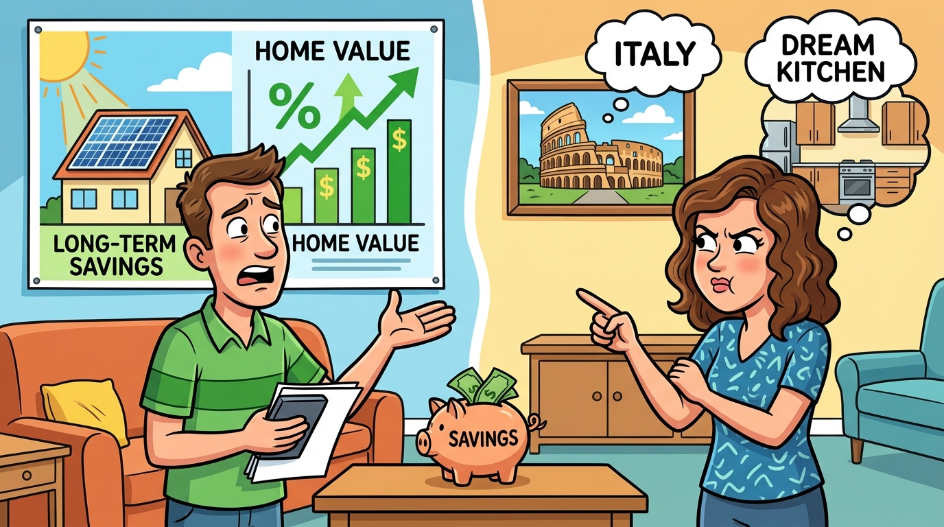 Am I the Jerk for Prioritizing Solar Panels Over My Wife’s Dream Vacation From Our Joint Savings?