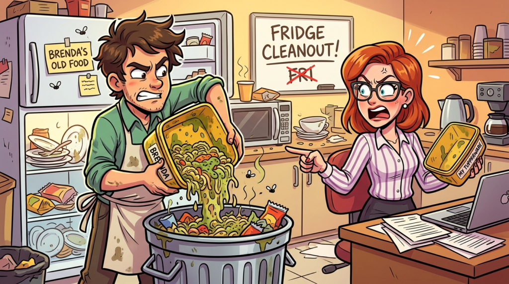 Am I the Jerk for trashing my coworker’s old, smelly food and container from the office fridge?