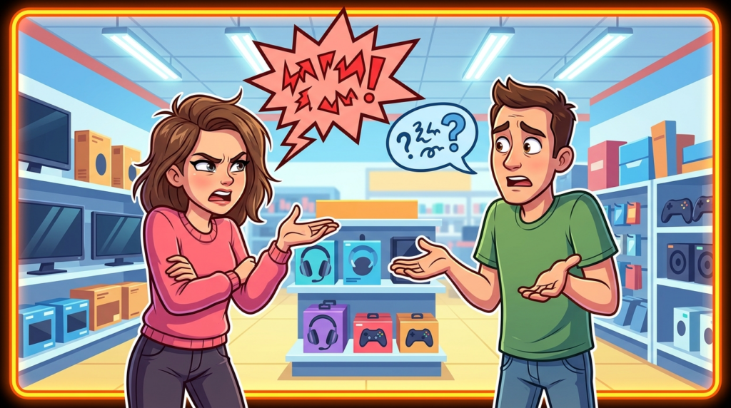 A furious customer in an electronics store insisted I worked there and threatened my non-existent job