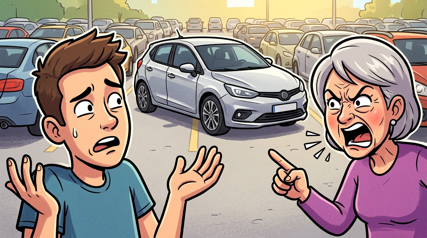 Am I the Jerk for slightly overlapping a parking spot to protect my new car from dings?
