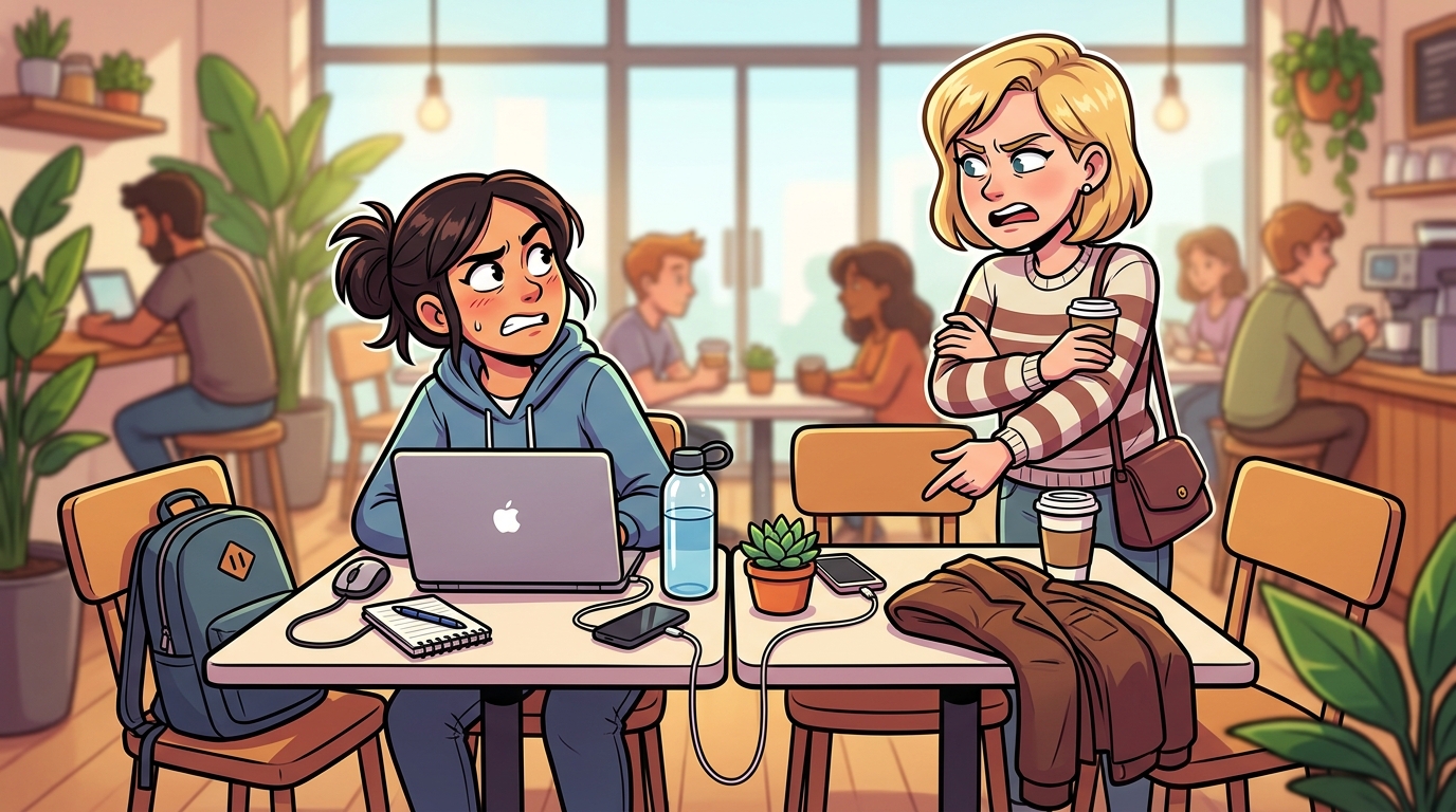 Am I the Jerk for using two coffee shop tables for my work setup when it got crowded?