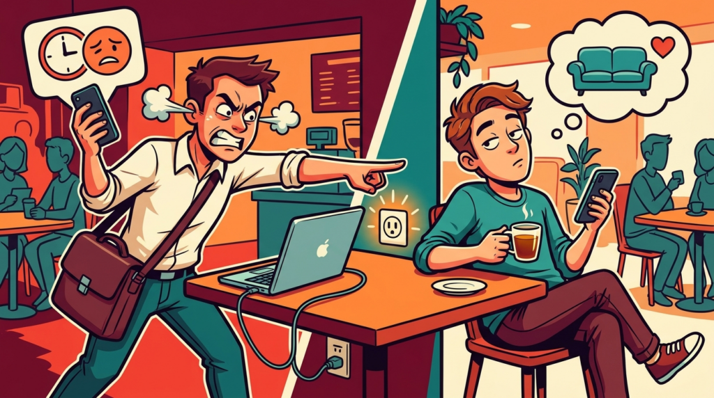 Am I the Jerk for making someone move from ‘my’ coffee shop outlet spot for urgent work?