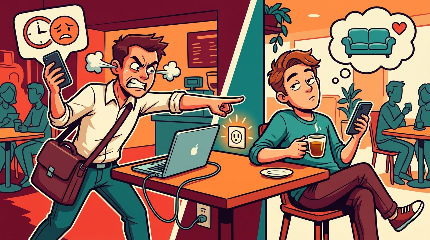 Am I the Jerk for making someone move from ‘my’ coffee shop outlet spot for urgent work?